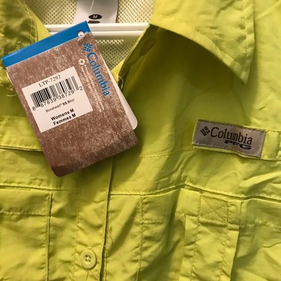 3/20$ Columbia PFG bonehead ladies med green yellow short sleeve - Picture 2 of 3